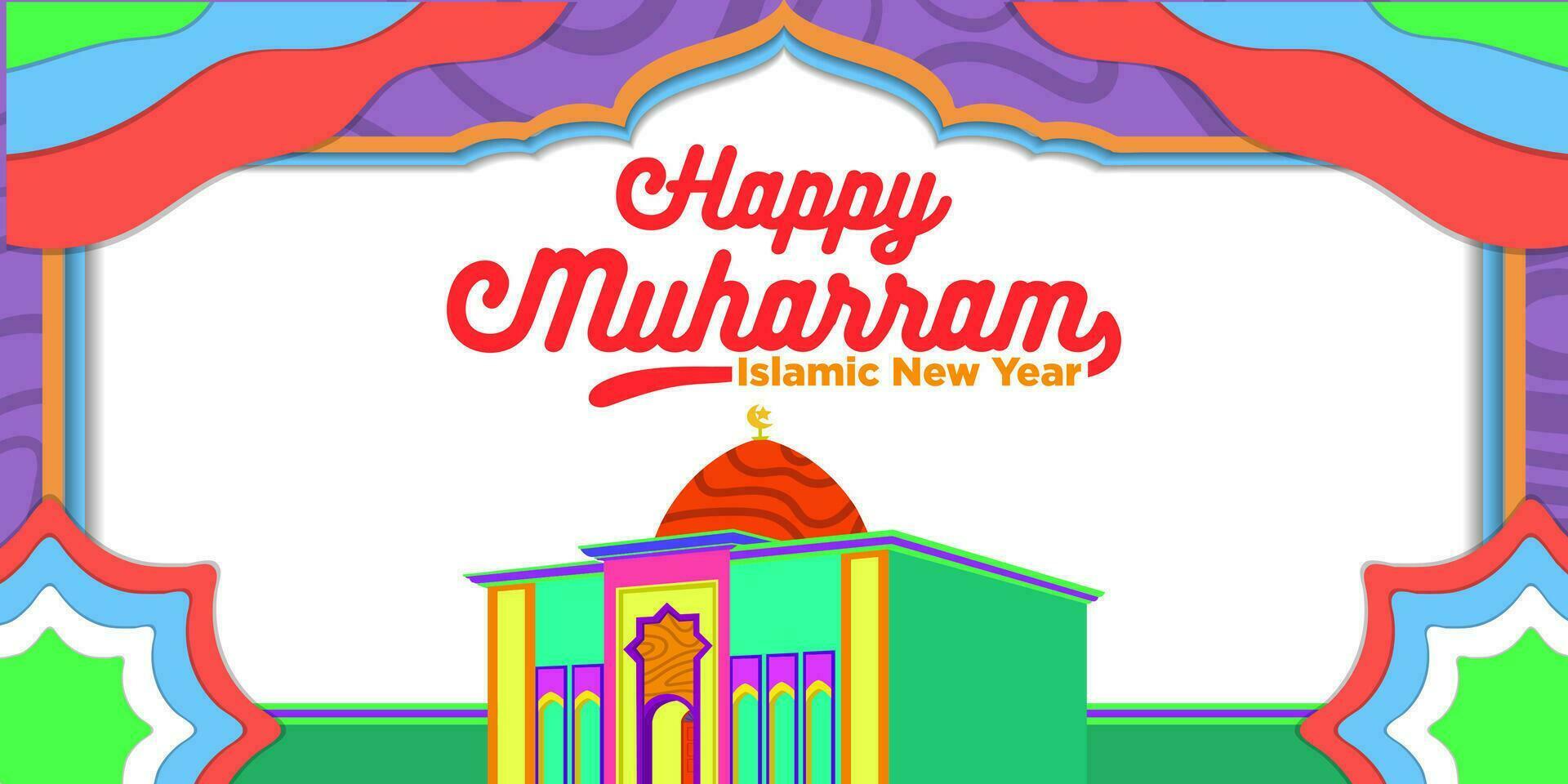 Vektor Vorlage glücklich Muharram islamisch Neu Jahr mit Karikatur Süßigkeiten Farbe Themen