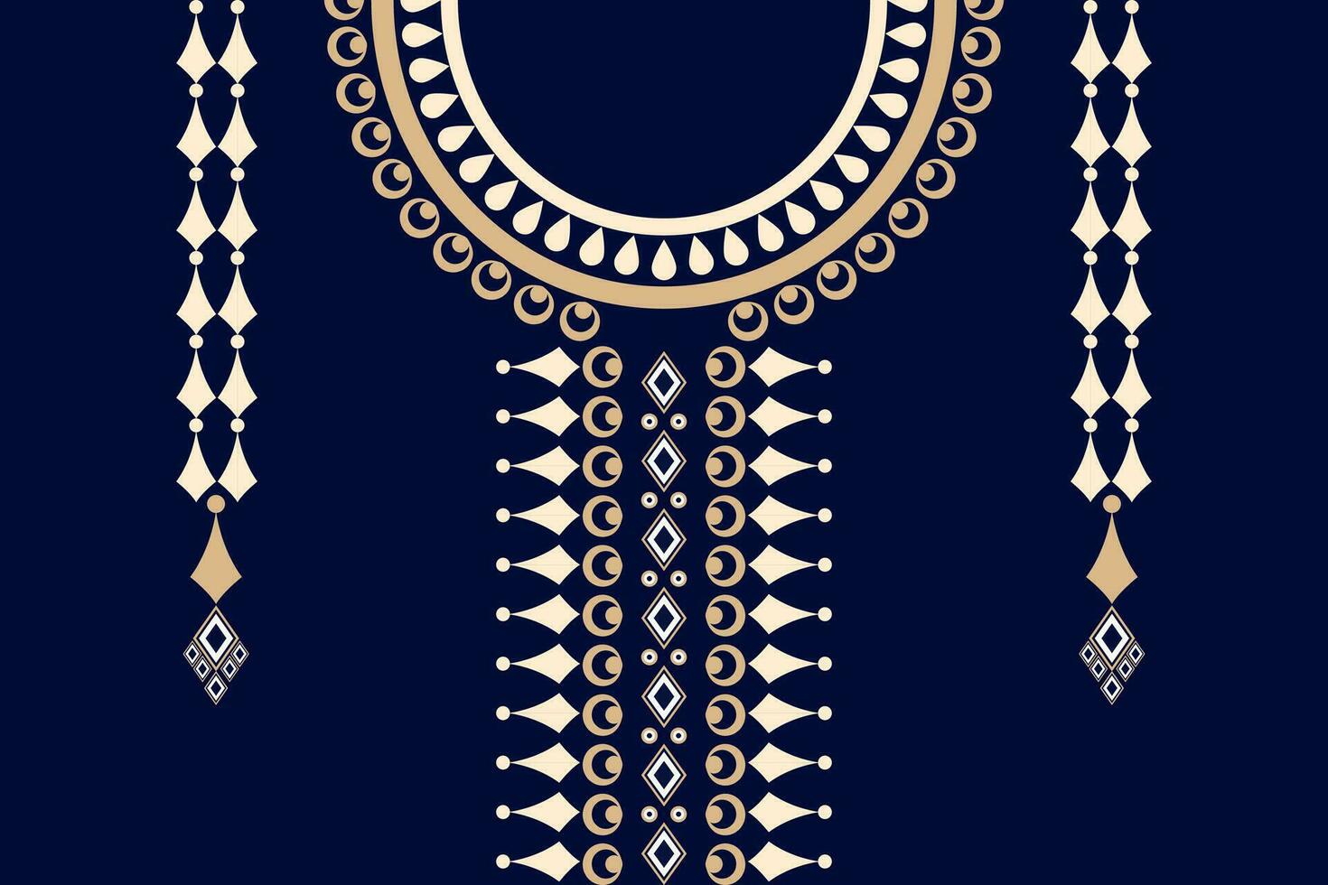 etnisk krage spets mönster traditionell på svart bakgrund. halsband broderi abstrakt vektor illustration. mönster för mode, mode män, mode kvinnor, kaftan, krage mönster, halsband mönster