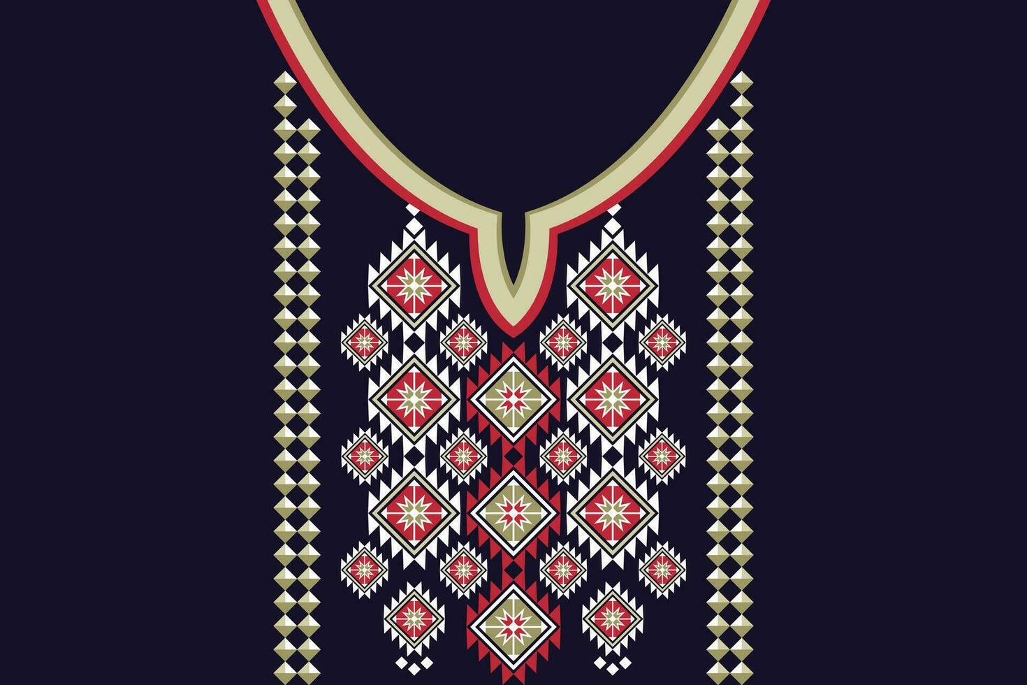 etnisk krage spets mönster traditionell på svart bakgrund. halsband broderi abstrakt vektor illustration. mönster för mode, mode män, mode kvinnor, kaftan, krage mönster, halsband mönster