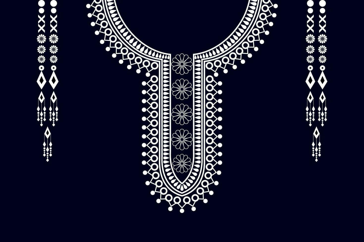 etnisk krage spets mönster traditionell på svart bakgrund. halsband broderi abstrakt vektor illustration. mönster för mode, mode män, mode kvinnor, kaftan, krage mönster, halsband mönster