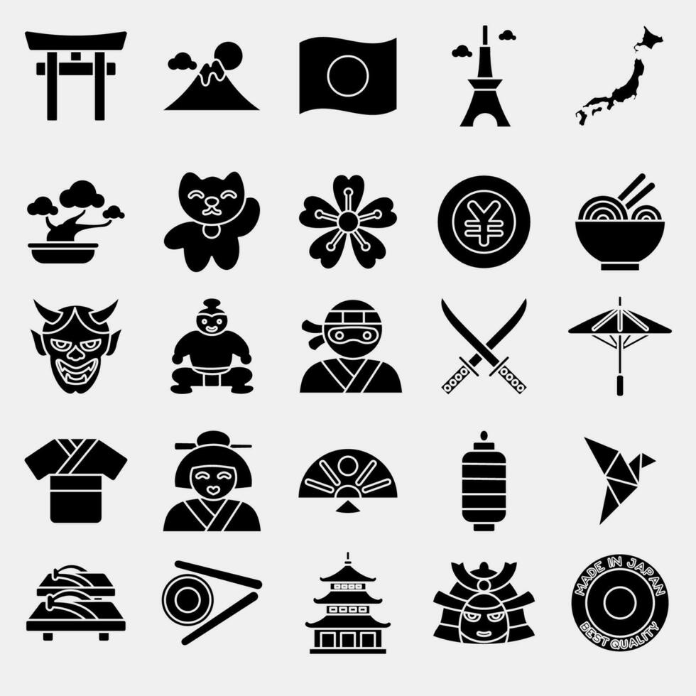 ikon uppsättning av japan. japan element. ikoner i glyf stil. Bra för grafik, affischer, logotyp, annons, infografik, etc. vektor