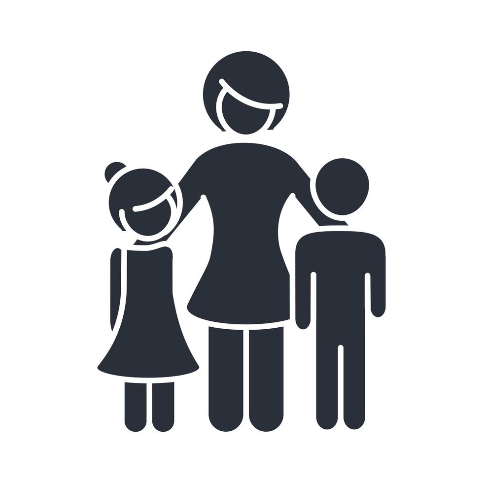 Mutter Sohn und Tochter Beziehung Familientag Symbol im Silhouette-Stil vektor