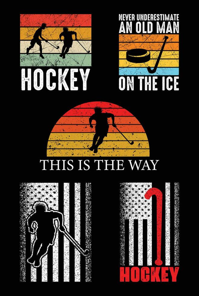 Eishockey t Hemd Design bündeln, Vektor Eishockey t Hemd Design, Eishockey Hemd Jahrgang t Hemd Design Sammlung