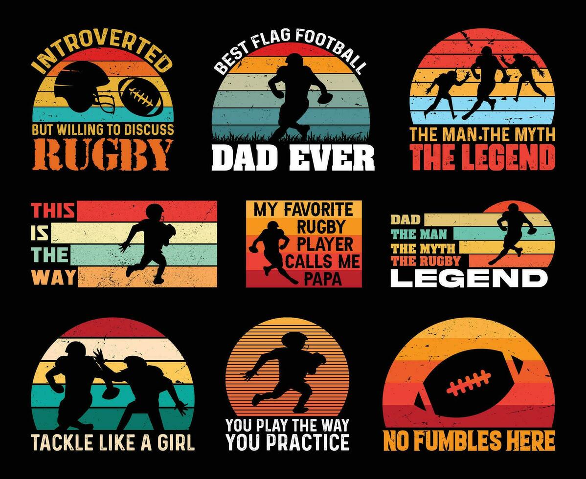 Rugby t Hemd Design bündeln, Vektor amerikanisch Fußball t Hemd Design, Rugby Shirt, amerikanisch Fußball Jahrgang t Hemd Design Sammlung