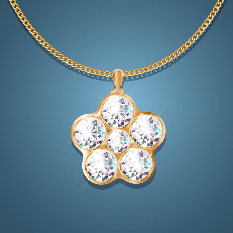 Halskette mit Anhänger an einer Goldkette. mit sechs großen Diamanten. Dekoration für Frauen. vektor