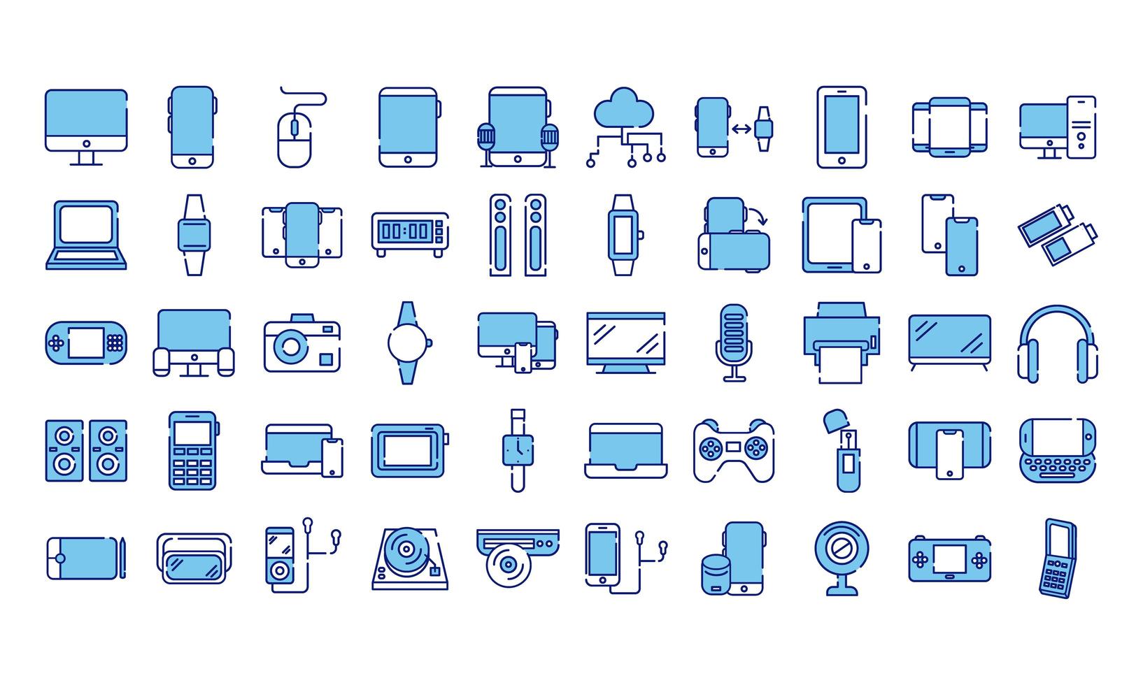 Bündel von fünfzig Geräten-Elektronik-Set-Icons vektor