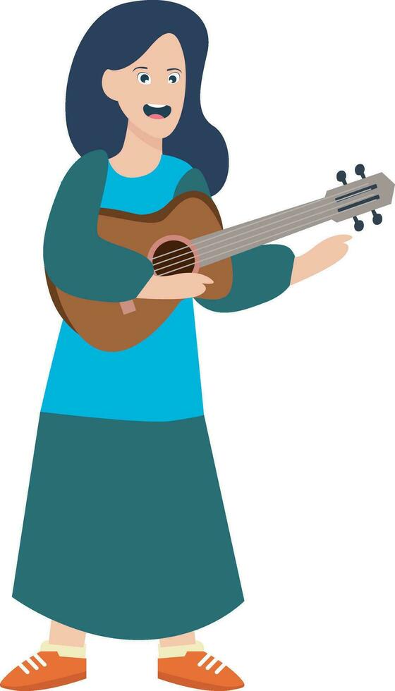 vektor platt illustration av kvinna spelar gitarr