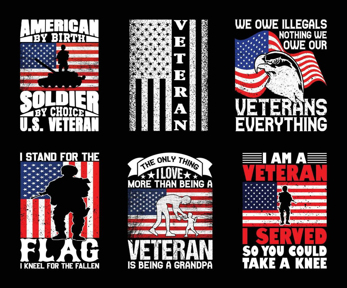 veteran- t skjorta design bunt, citat handla om veteraner dag, armén t skjorta, militär årgång t skjorta design samling vektor
