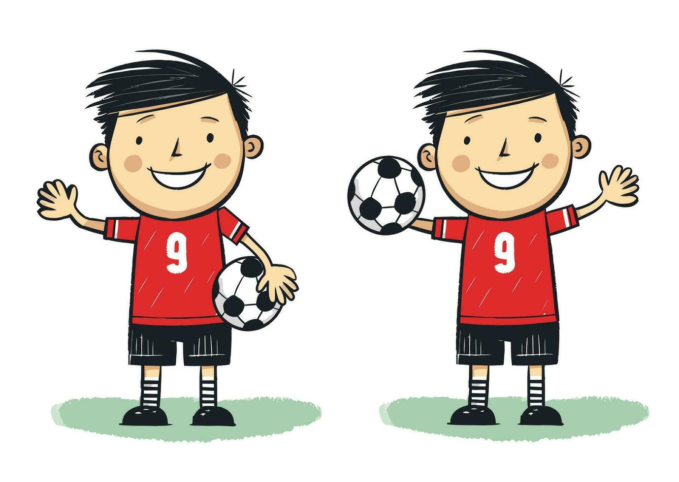 Fußball Torwart behalten Tor Vektor Illustration, Karikatur Kinder handgemalt Stil. Kinder spielen Fußball