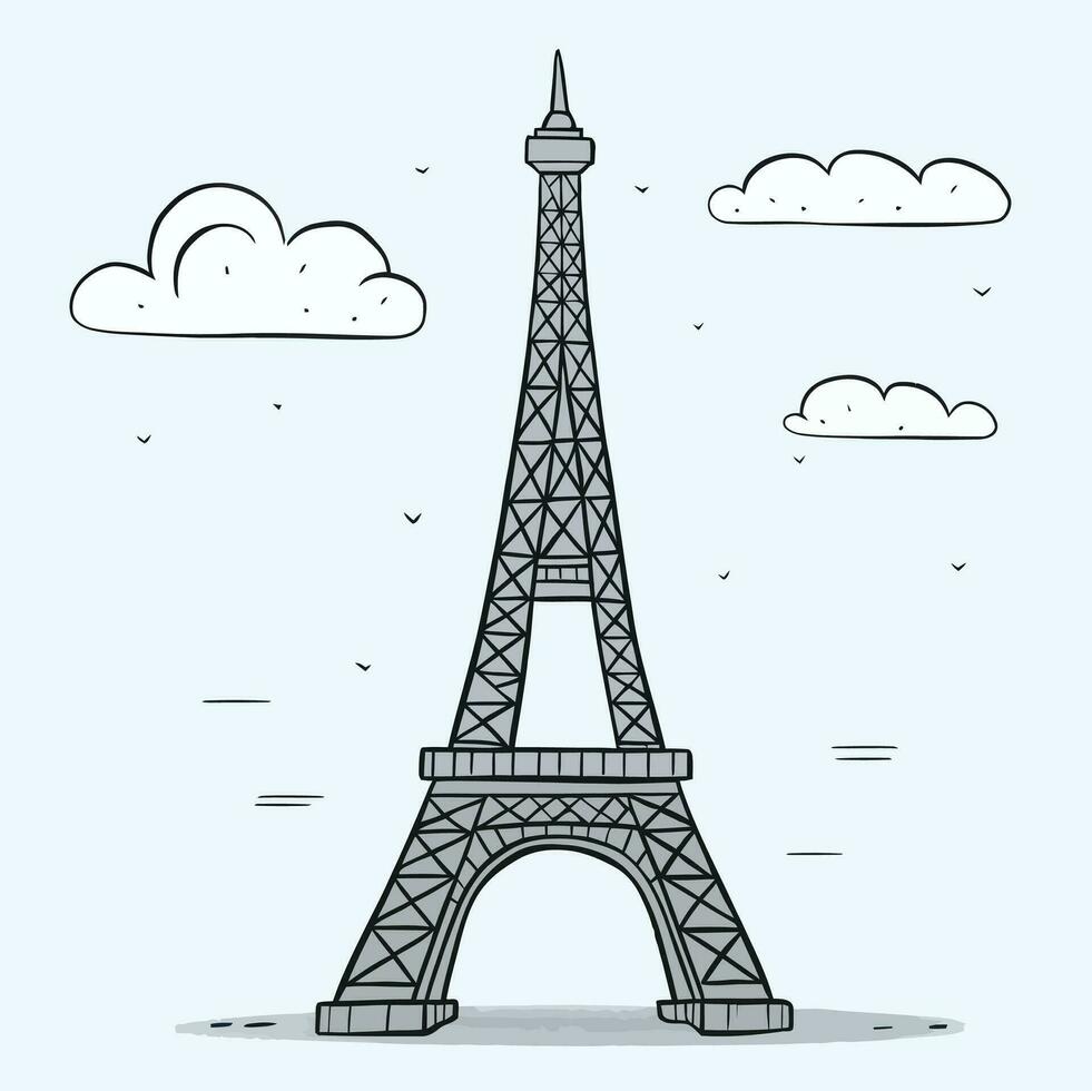 eiffel torn i paris, Frankrike. arkitektur stad symbol av Frankrike känd torn. tecknad serie ritad för hand eiffel torn vektor
