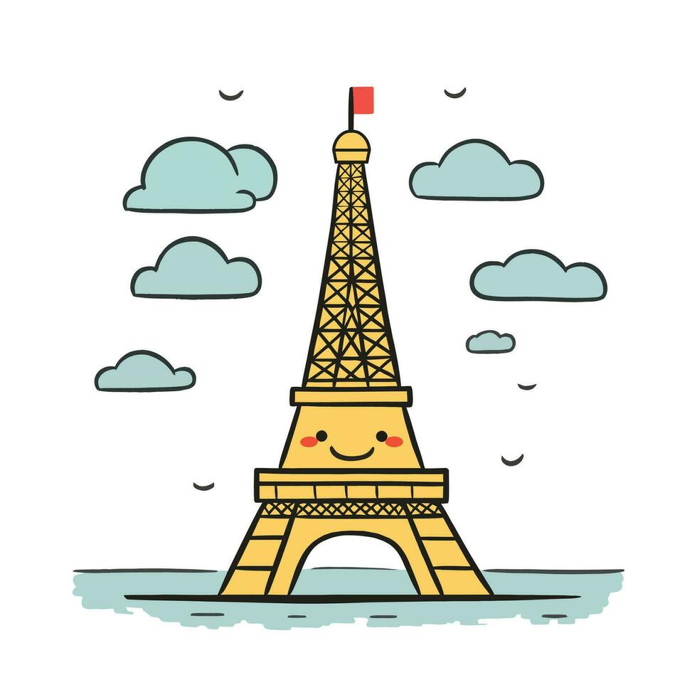 süß Eiffel Turm im Paris. die Architektur Stadt Symbol von Frankreich berühmt Turm. Karikatur handgemalt Eiffel Turm vektor