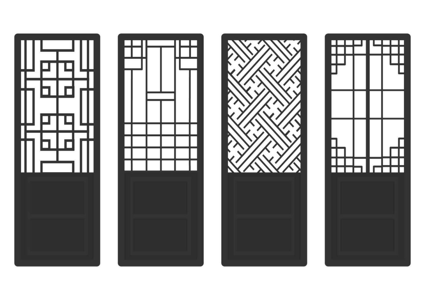 traditionelles koreanisches ornamentrahmenmuster. Set aus antiken Dekorationskunst für Türen und Fenster. silhouette vektor illustration.laser geschnittene platte.