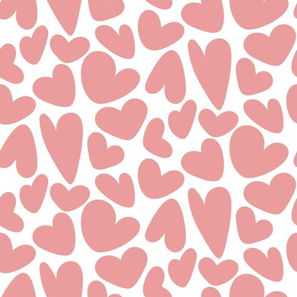 en mönster av klotter hjärtan, en ritad för hand samling av kärlek hjärtan. svullen, platt, krokig hjärtan i rosa nyanser. olika symboler av kärlek på en vit bakgrund. utskrift de bakgrund för de Semester vektor