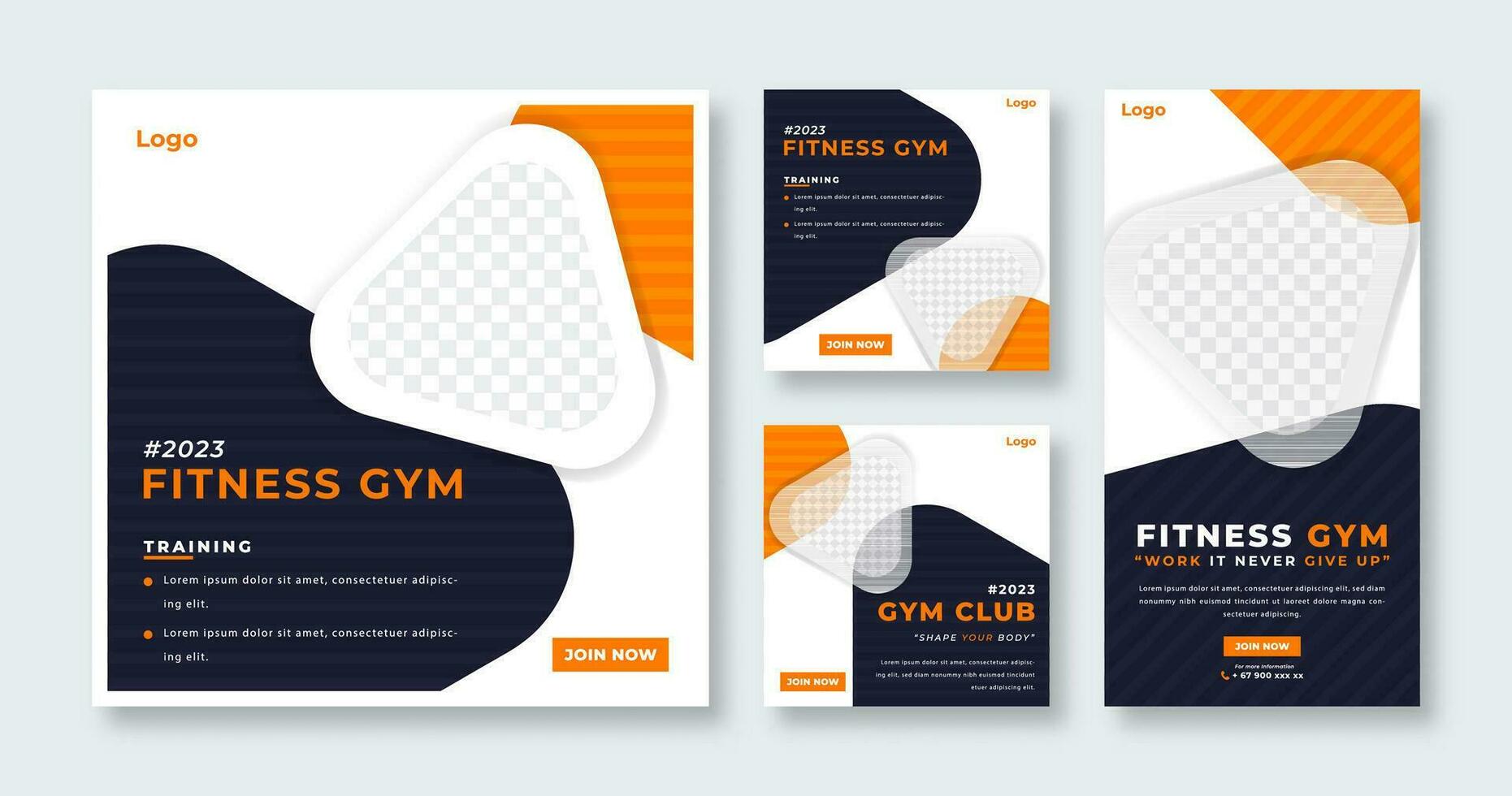 Fitnessstudio Fitness Sozial Medien Post zum online Marketing Beförderung Banner, Geschichte und Netz Internet Anzeigen Flyer vektor