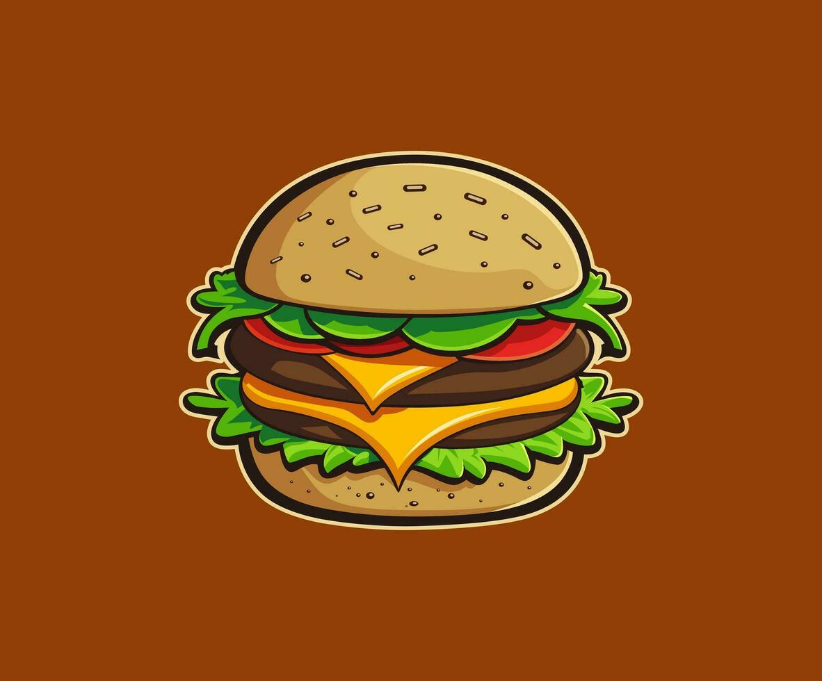 Burger mit Käse, Fleisch, Salat Vektor Illustration