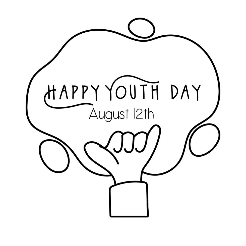 Happy Youth Day Schriftzug mit Hand Rock'n'Roll Symbol Linienstil line vektor