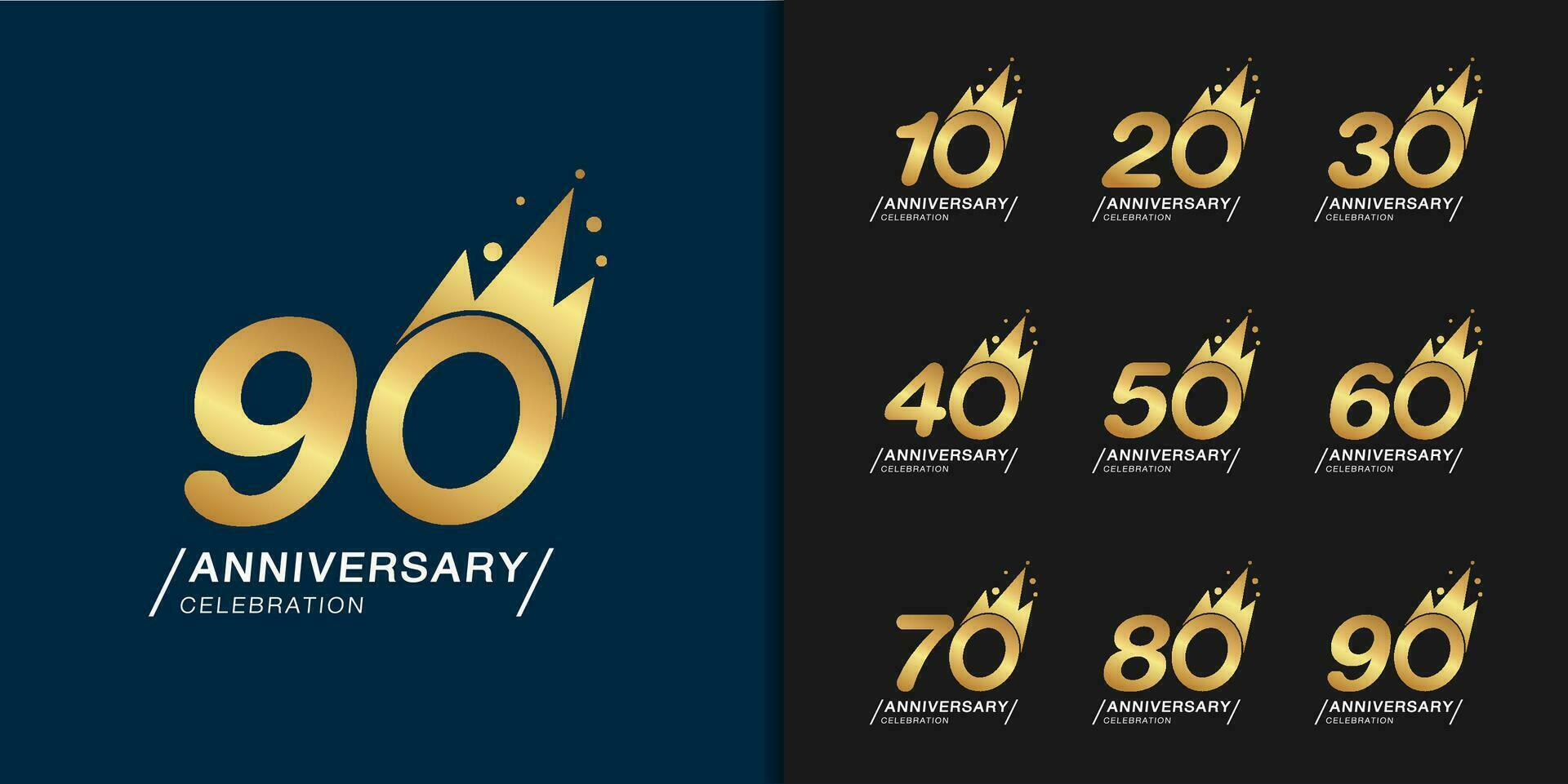 uppsättning av premie årsdag logotyp. gyllene årsdag firande emblem design för företag profil, folder, tidskrift, broschyr, webb, baner, inbjudan eller hälsning kort. vektor