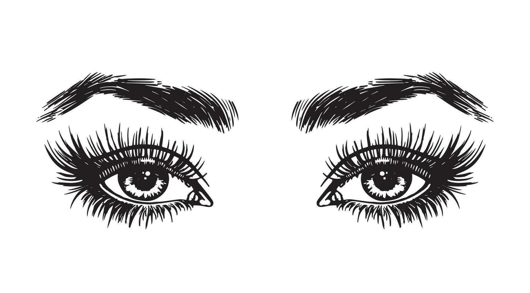 kvinna ögon, smink se, linje teckning logotyp svart på vit vektor