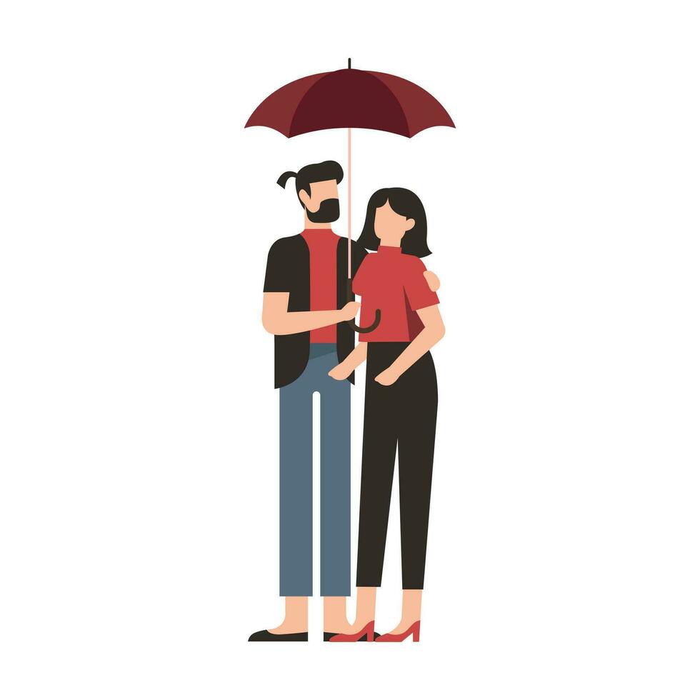 en söt par är kramas under de paraply. romantisk relation, skydd från problem, Stöd, vård och kärlek. stock illustration vektor