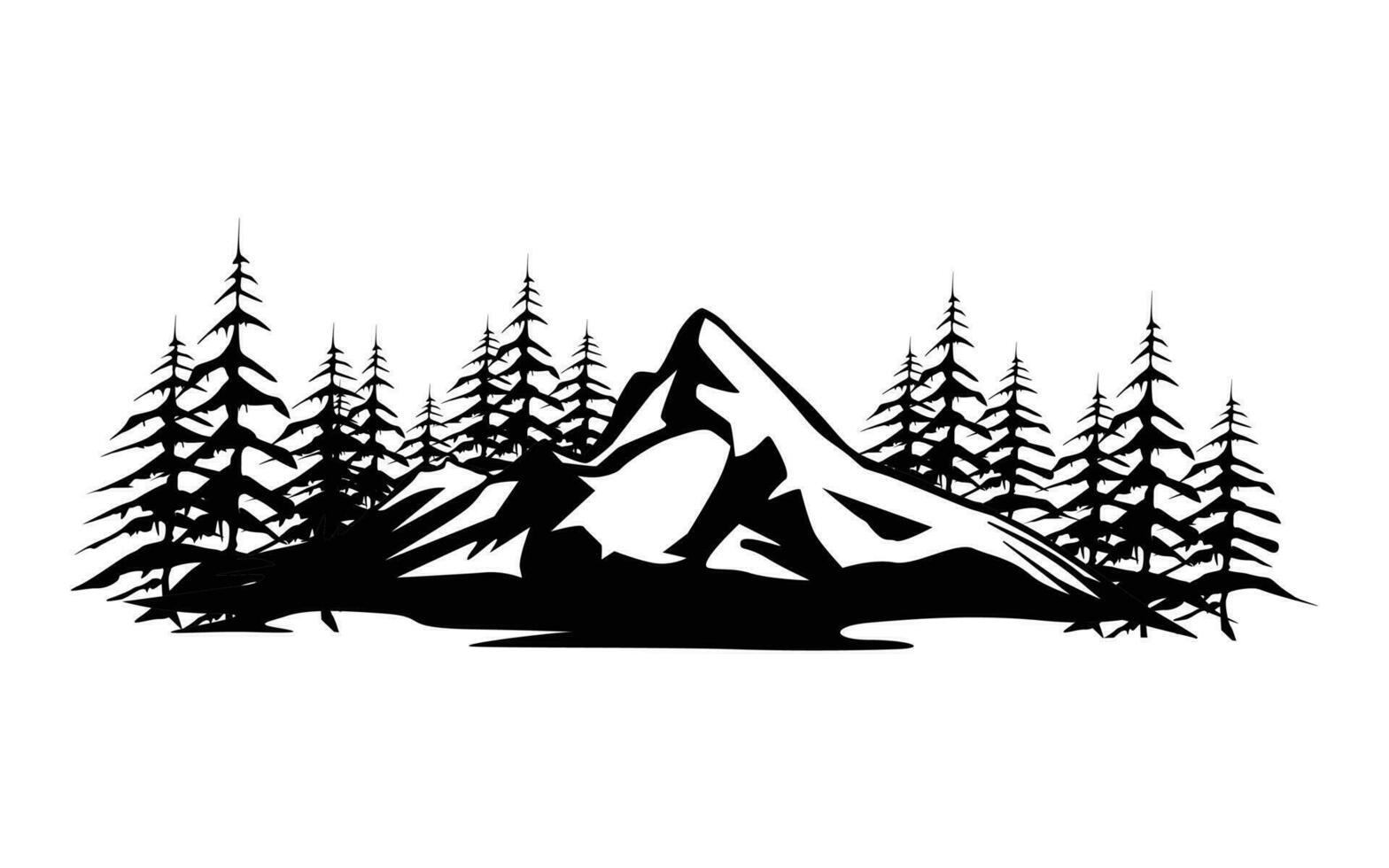 Berge mit Bäume. schön Berg Wald Landschaft. schwarz und Weiß Vektor Illustration. Profi Vektor