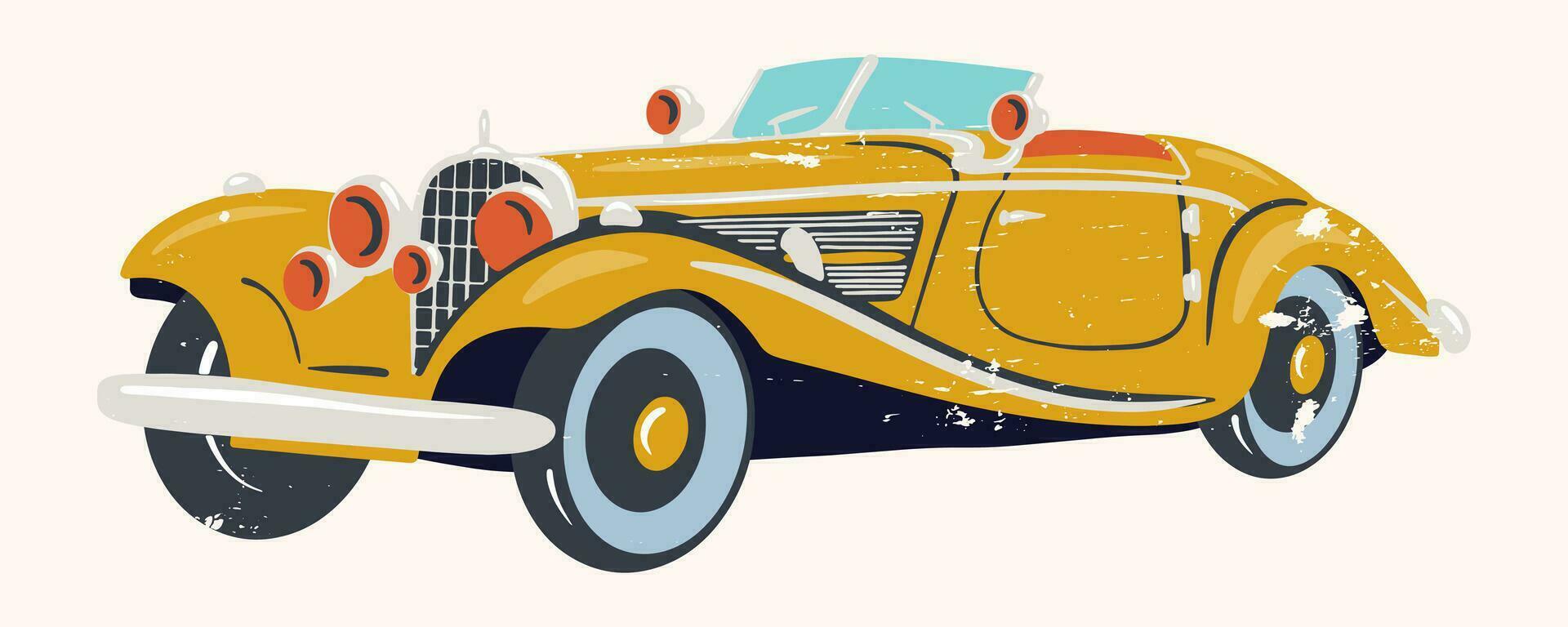 retro Auto von das 1940er Jahre. Jahrgang Wagen. Vektor Illustration mit retro Textur. eben Muster mit Schrammen.