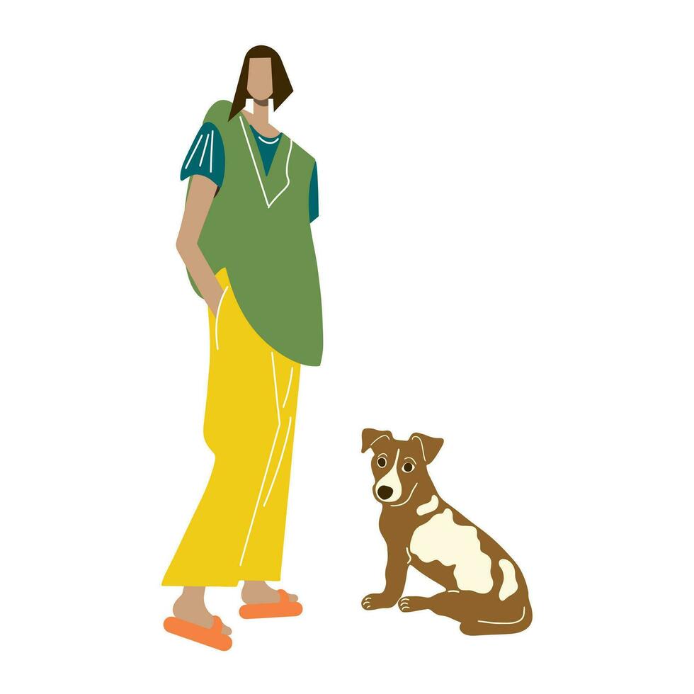 kvinna med en hund. vektor illustration isolerat på vit bakgrund. minimalism. sällskapsdjur.