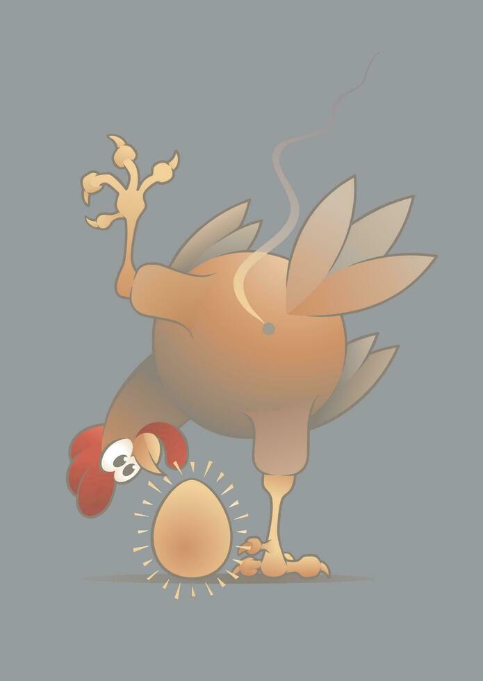 ein Henne mit ein frisch golden Ei. Illustration auf das Gegenstand von das Frage - - Was kam Vor - - Henne oder Ei. vektor