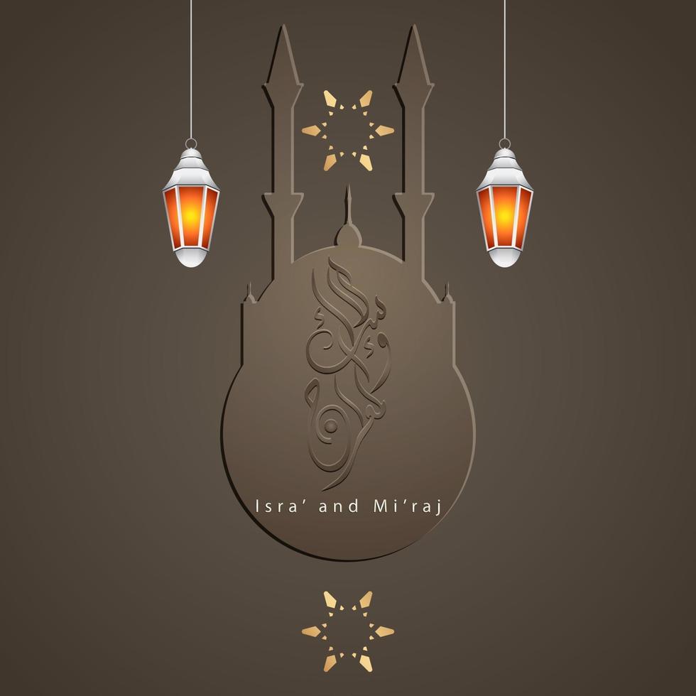 illustration av isra och miraj nattjournalen av profeten muhammad med en gyllene färg med en kombination av cirkulära ornament traditionella gratulationskort vektor