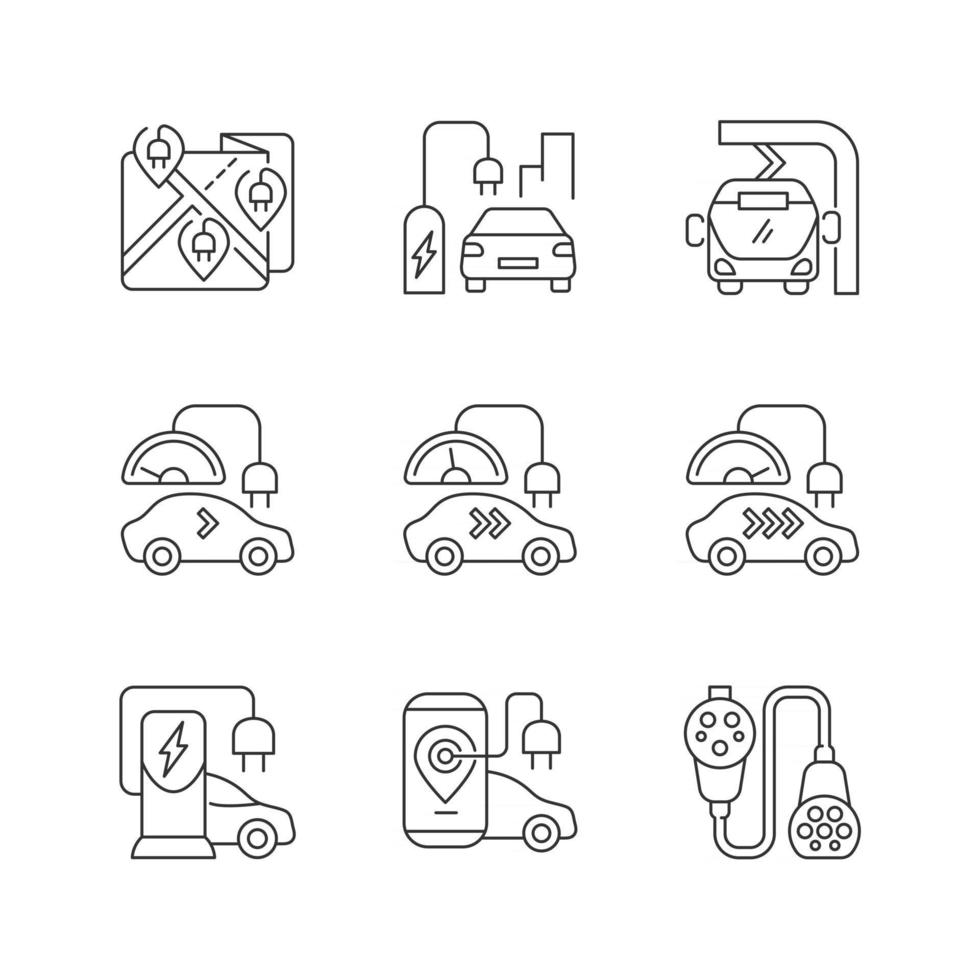 Elektrofahrzeug, das lineare Symbole auflädt vektor