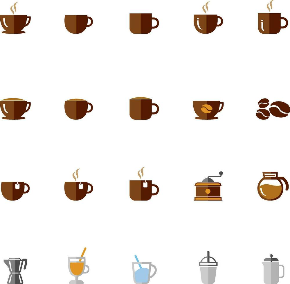 Kaffee-Flachbild-Icon-Set vektor