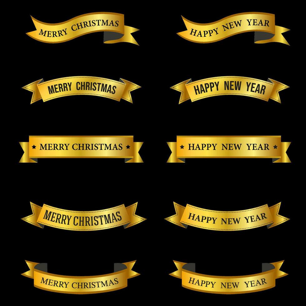 uppsättning av gyllene jul band, etiketter. vektor illustration