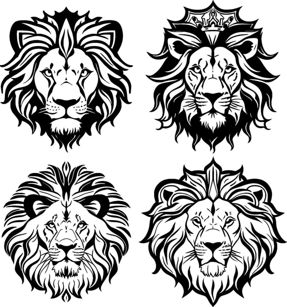 lejon huvud logotyp vektor stencil uppsättning
