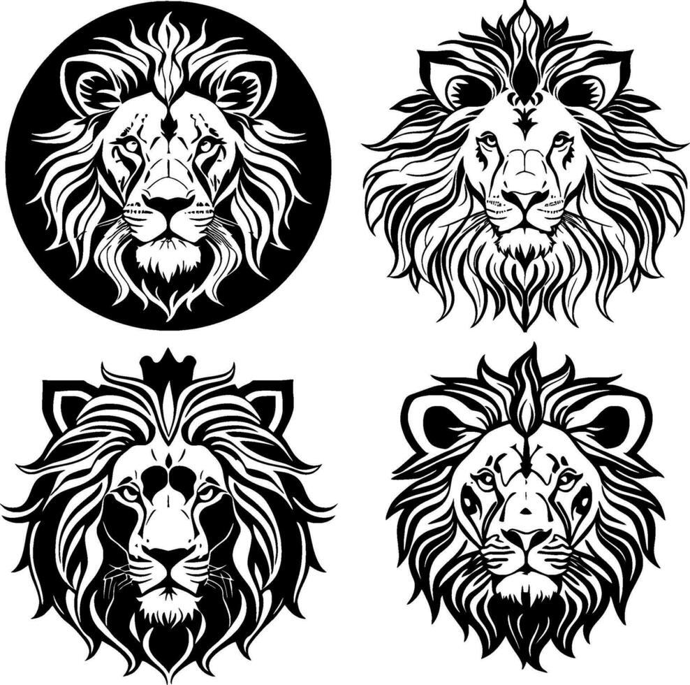 lejon huvud logotyp vektor stencil uppsättning