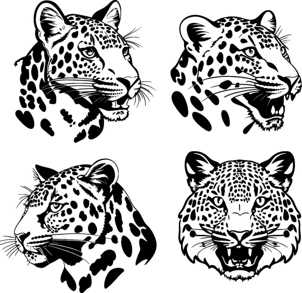 leopard huvud logotyp vektor stencil uppsättning