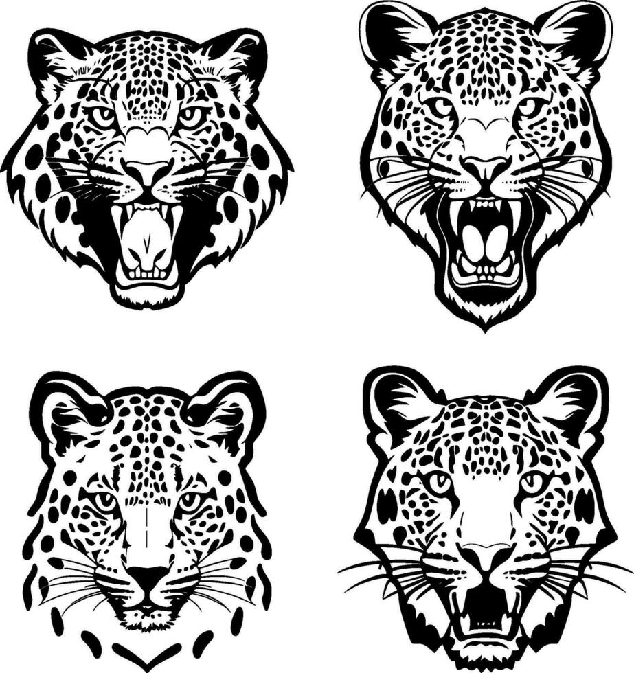 leopard huvud logotyp vektor stencil uppsättning