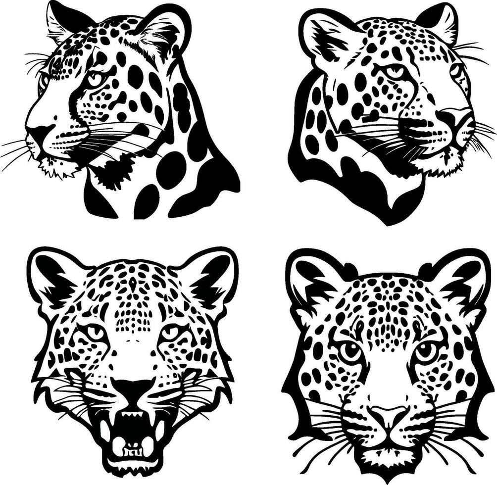 leopard huvud logotyp vektor stencil uppsättning