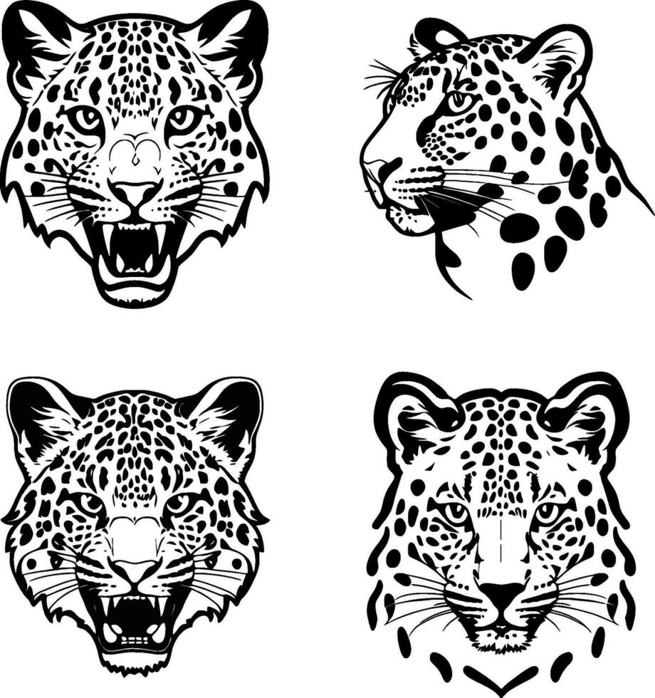 leopard huvud logotyp vektor stencil uppsättning