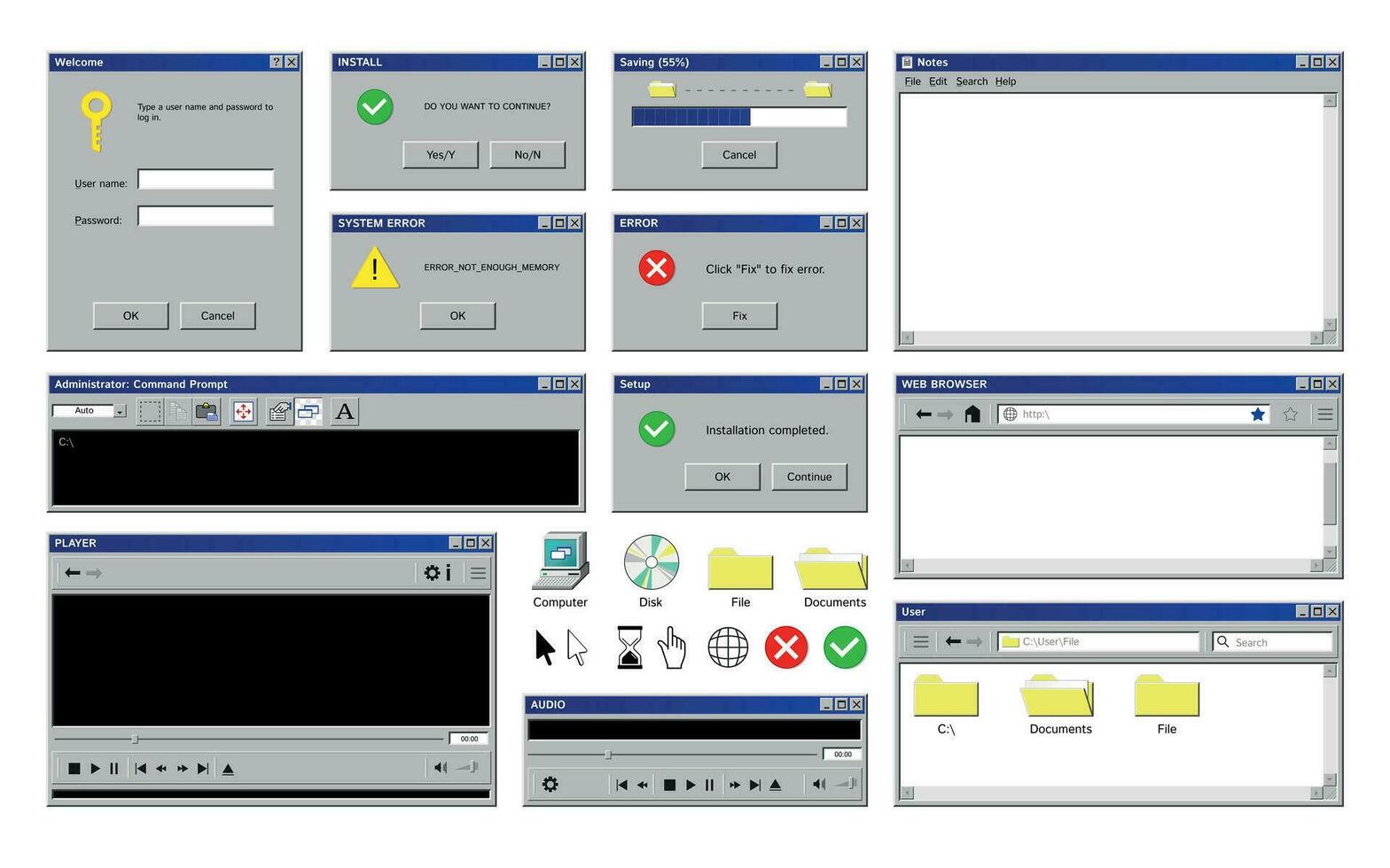 alt Programm Fenster Sammlung vektor