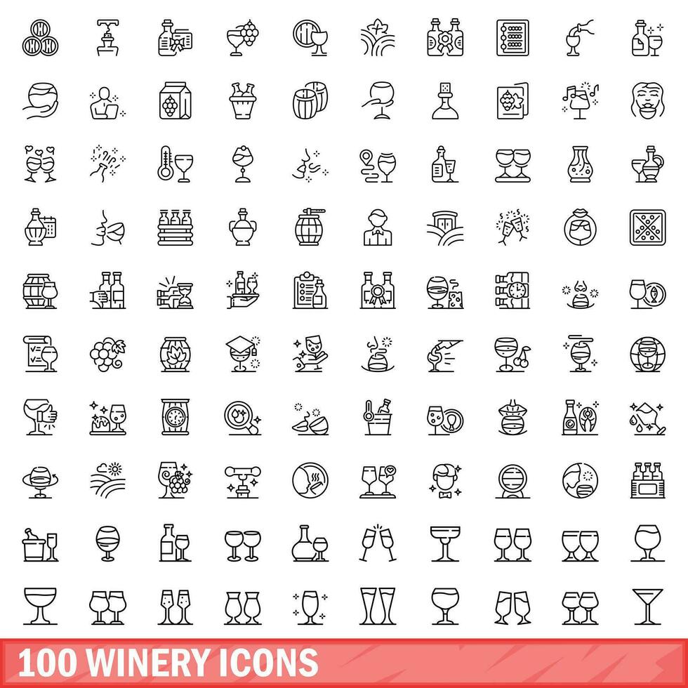 100 vintillverkare ikoner uppsättning, översikt stil vektor