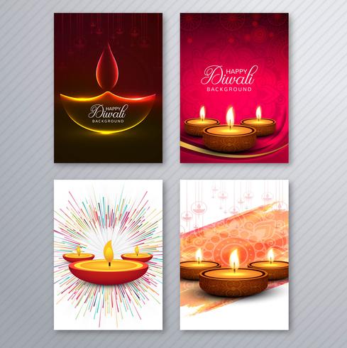 Eleganter Diwali-Grußkartenschablonenbroschüren-Sethintergrund vektor