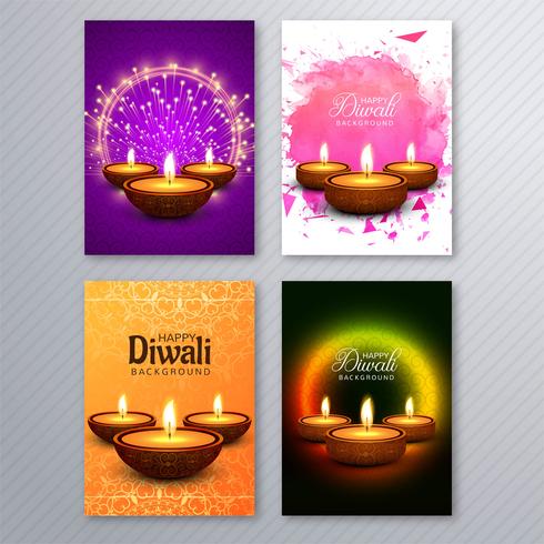 Härlig diwali hälsningskort mall broschyr uppsättning design vektor