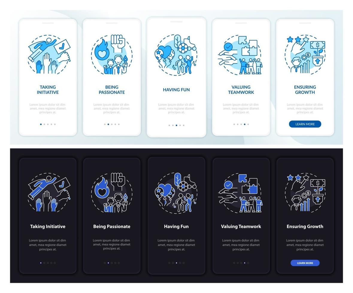 Hauptgeschäftsmoral beim Onboarding mobiler App-Seitenbildschirm mit Konzepten vektor