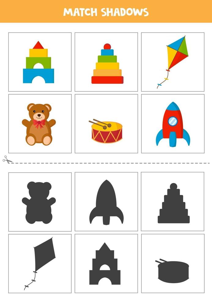 hitta skuggor av färgglada toyd-kort för barn vektor