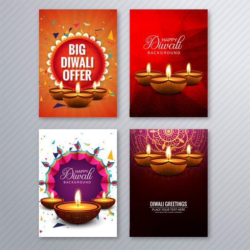 Glad diwali färgrik broschyr mall samling vektor
