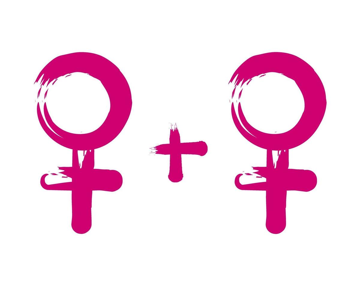 lesbische Symbolik. zwei rosa weibliche Geschlechtssymbole lokalisiert auf einem weißen background.vector illustration vektor