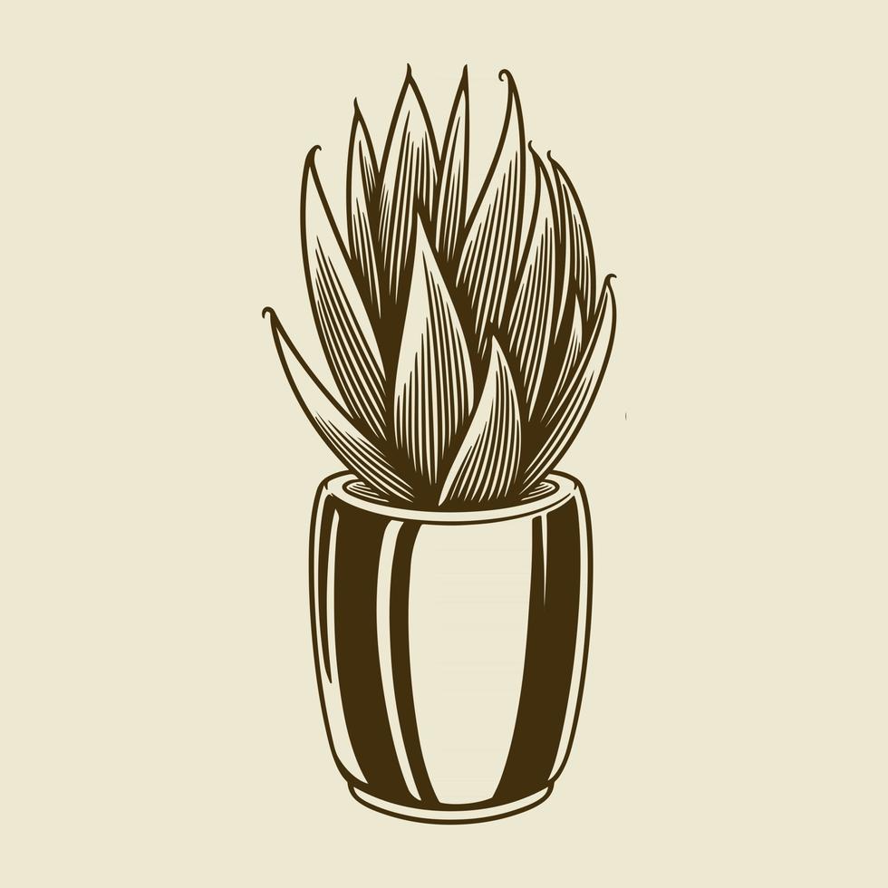 handgezeichneter Kaktus im gravierten Stil vektor