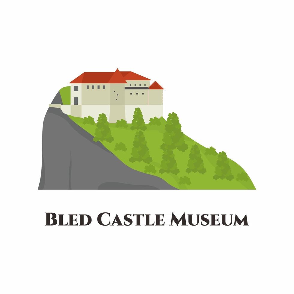 Die Burg von Bled ist eine mittelalterliche Burg, die auf einem Abgrund über der Stadt Bled in Slowenien gebaut wurde vektor