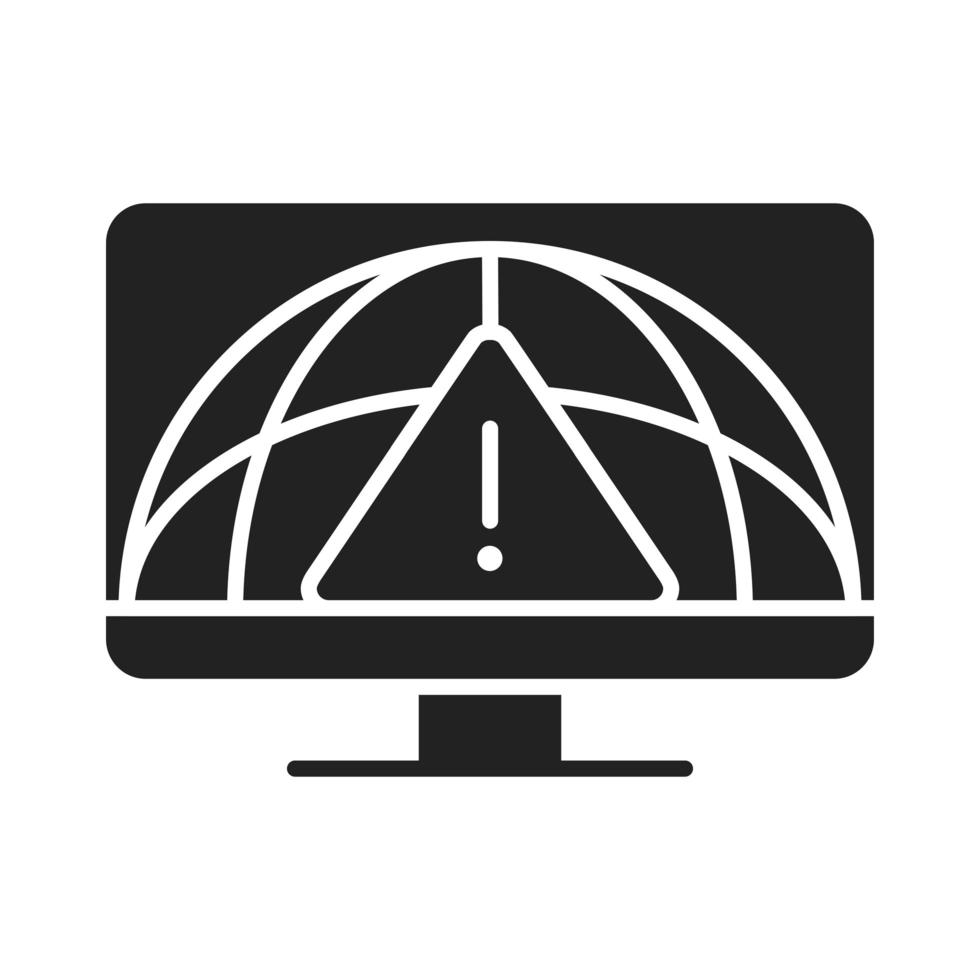 cybersäkerhet och information eller nätverksskydd dator världen varningstecken silhuett stilikon vektor