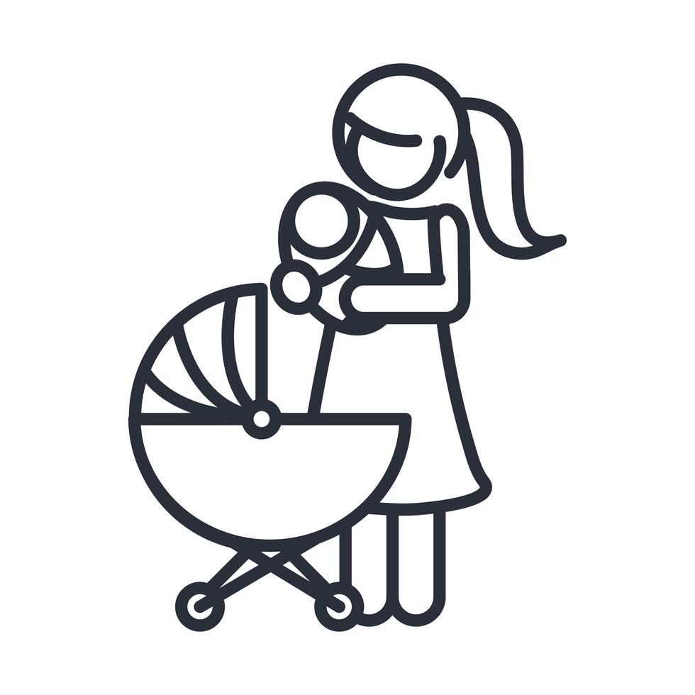 Mutter mit Baby im Kinderwagen Familientag Symbol im Umriss-Stil vektor