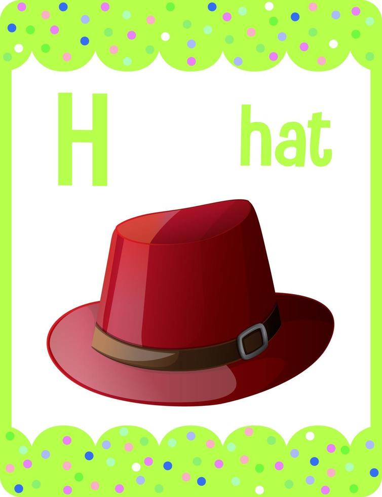 Alphabet Karteikarte mit Buchstaben h für Hut vektor